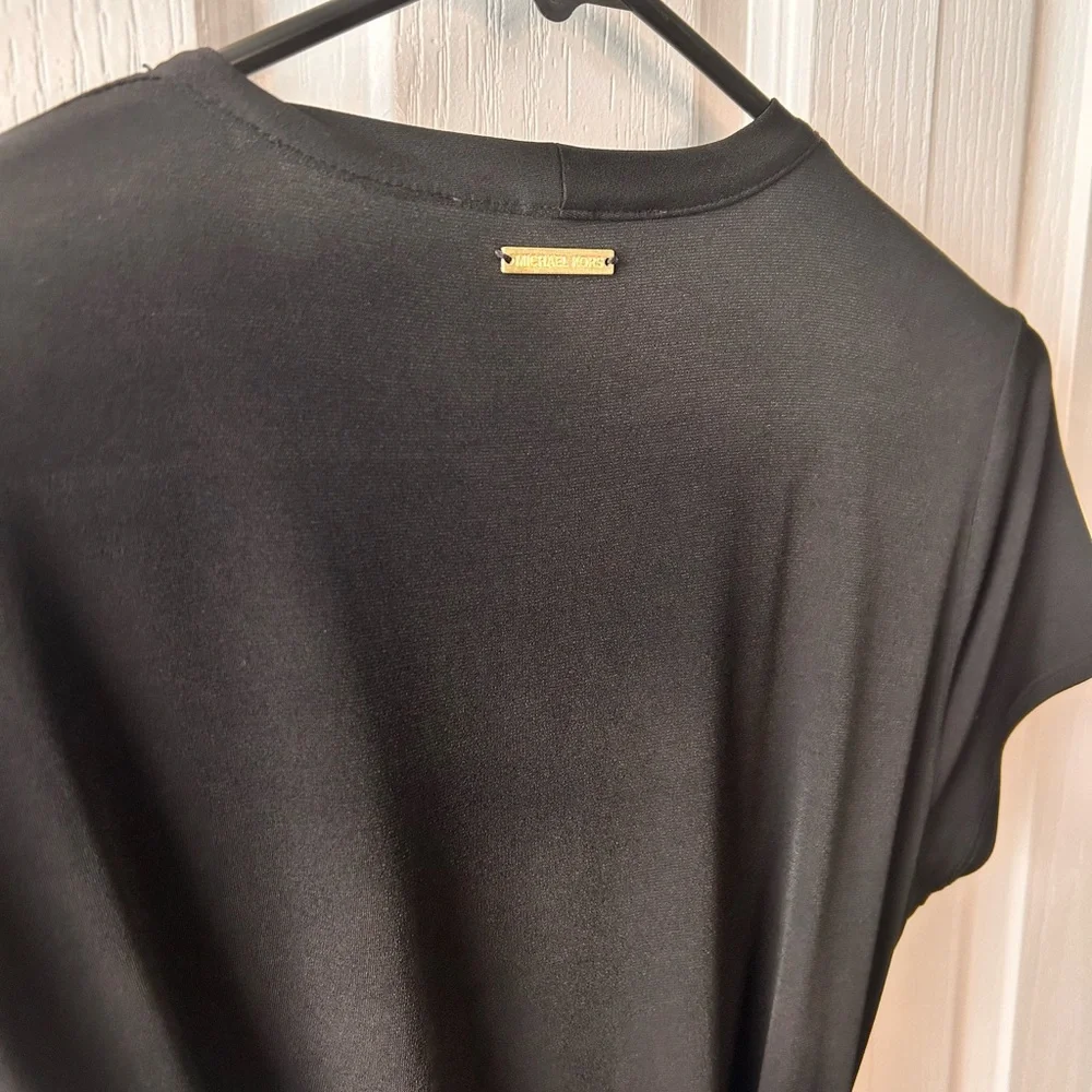 Michael Kors Women’s Black V-Neck High-Low‎ Wrap Midi Dress Size 6 Short Sleeve